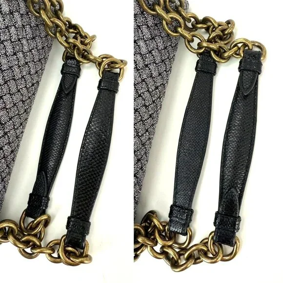 Bottega Veneta Metallic Wool Woven Patent Ayers Olimpia Knot Silver Shoulder Bag - Picture 11 of 12